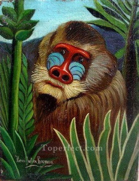 Animal Painting - mandril en la selva 1909 Henri Rousseau mono